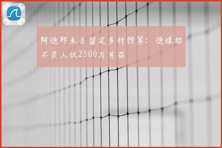 阿德耶米去留定多特预算：德媒称不卖人仅2500万可花